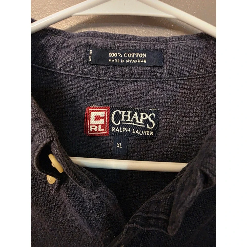 Chaps Ralph Lauren Mens XL Navy Blue Short Sleeve Button Down Crest Logo Shirt
